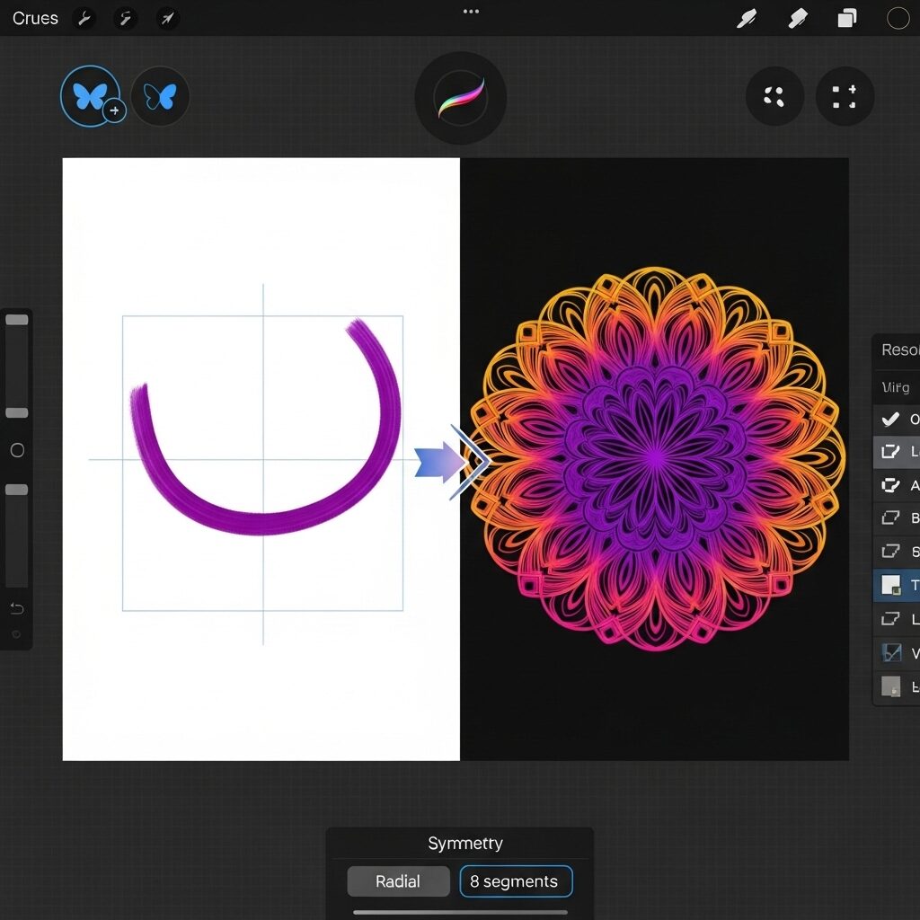 The Digital Canvas: Art for Relaxation in the Modern Age - Your Guide to Digital Art Therapy 4 Digital art app showing how simple strokes become complex mandala patterns for relaxation