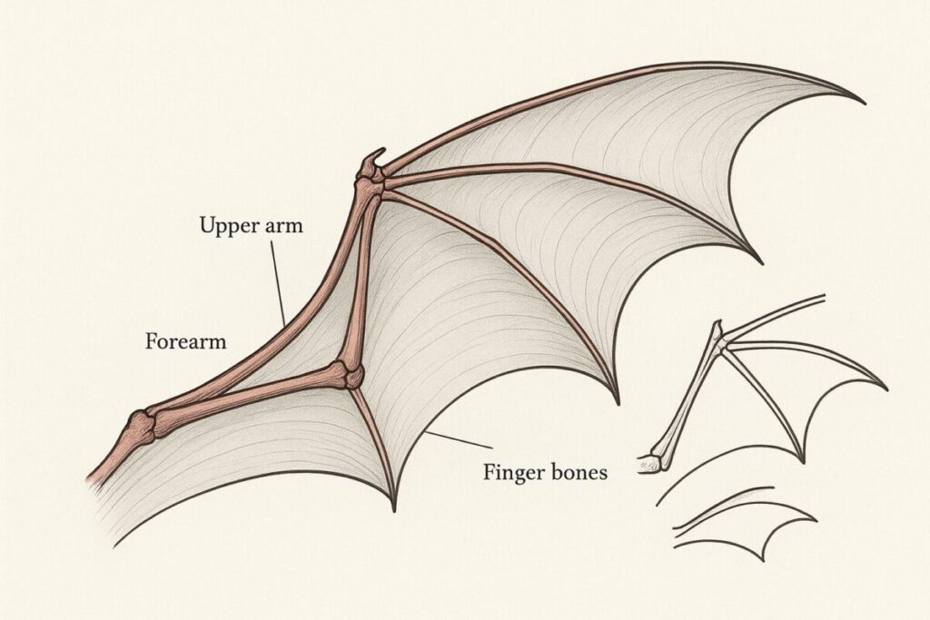 Detailed illustration of dragon wing construction showing bone structure and membrane attachment points