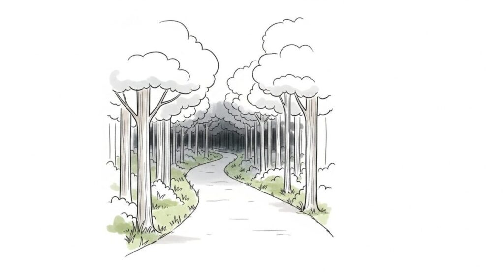 simple forest path drawing beginners