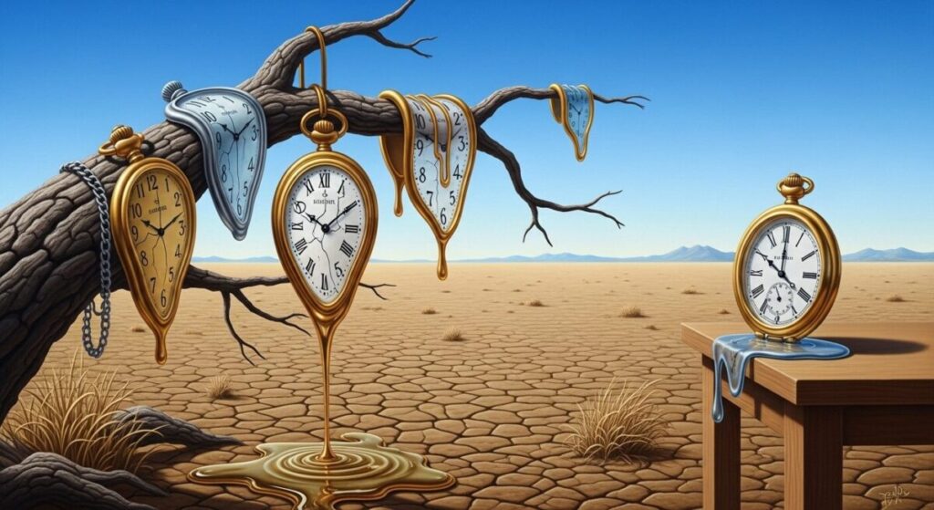 Exploring the Dreamscape: Your Definitive Guide to Surrealism Art 3 A surrealist painting of melting clocks, a classic example of surrealism art.