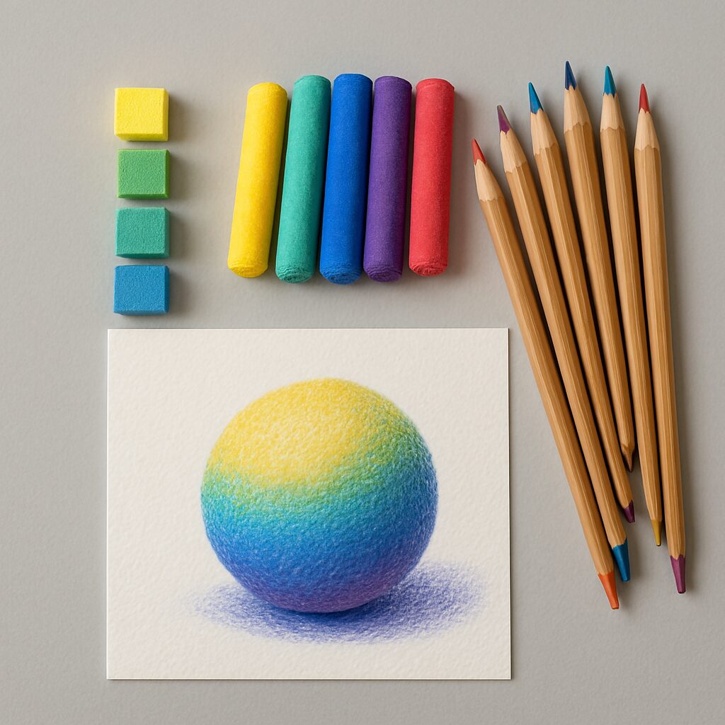 Unlock Your Art's Potential: Pastel Layering Techniques for Beginners 4 A flat-lay arrangement of different types of pastels—hard pastels, soft pastels, and pastel pencils—on a piece of textured paper.