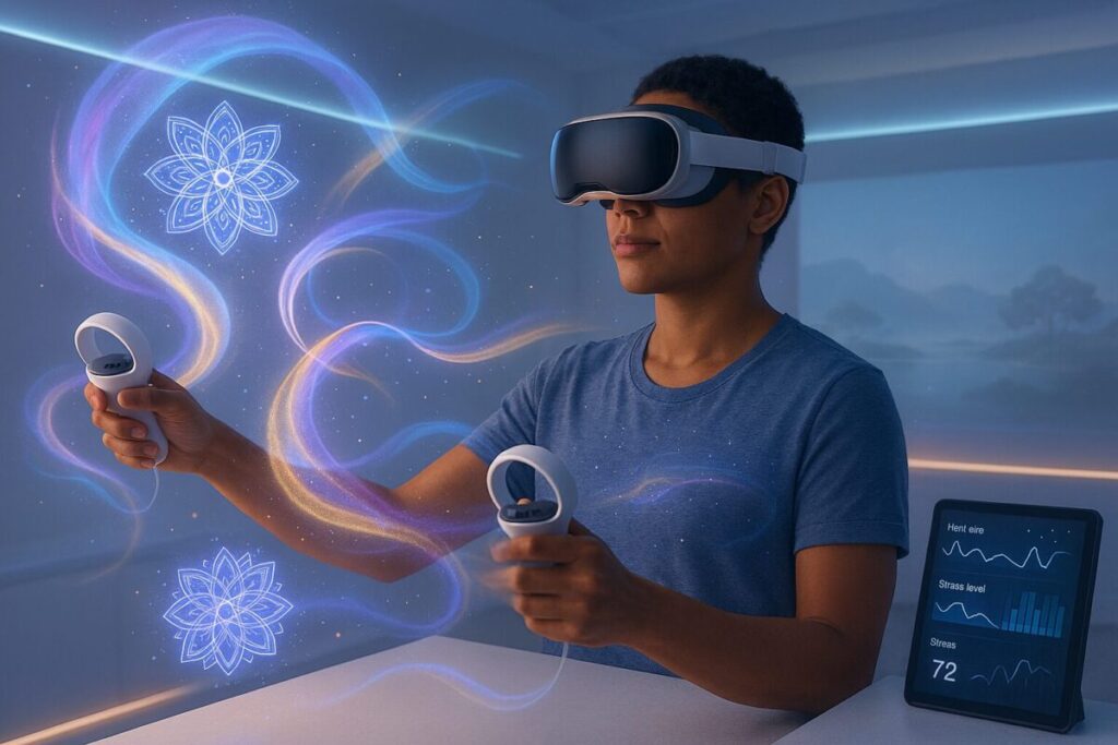 The Digital Canvas: Art for Relaxation in the Modern Age - Your Guide to Digital Art Therapy 7 Person using VR headset for immersive digital art therapy and relaxation