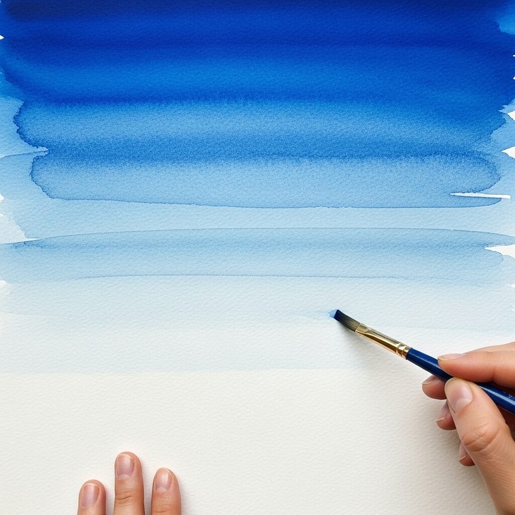 Zen Watercolor Art: A Complete Guide to Mindful Painting Techniques 5 Watercolor gradient wash technique showing smooth transition from blue to white with visible brush strokes