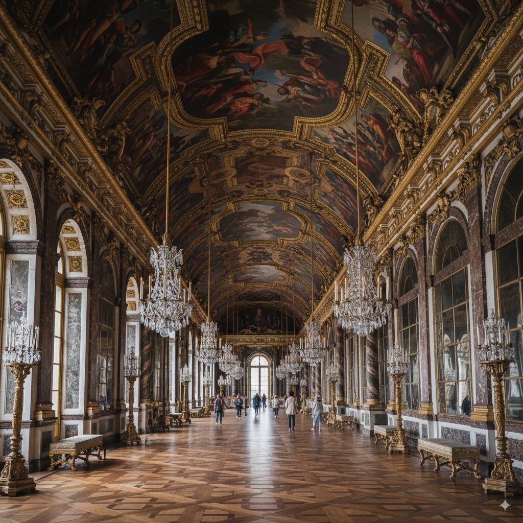 The Baroque Movement in Art: A Complete Guide to Drama, Grandeur, and Revolutionary Creativity 6 Opulent baroque palace interior showing elaborate decoration, frescoed ceilings, crystal chandeliers, and grandiose architectural features