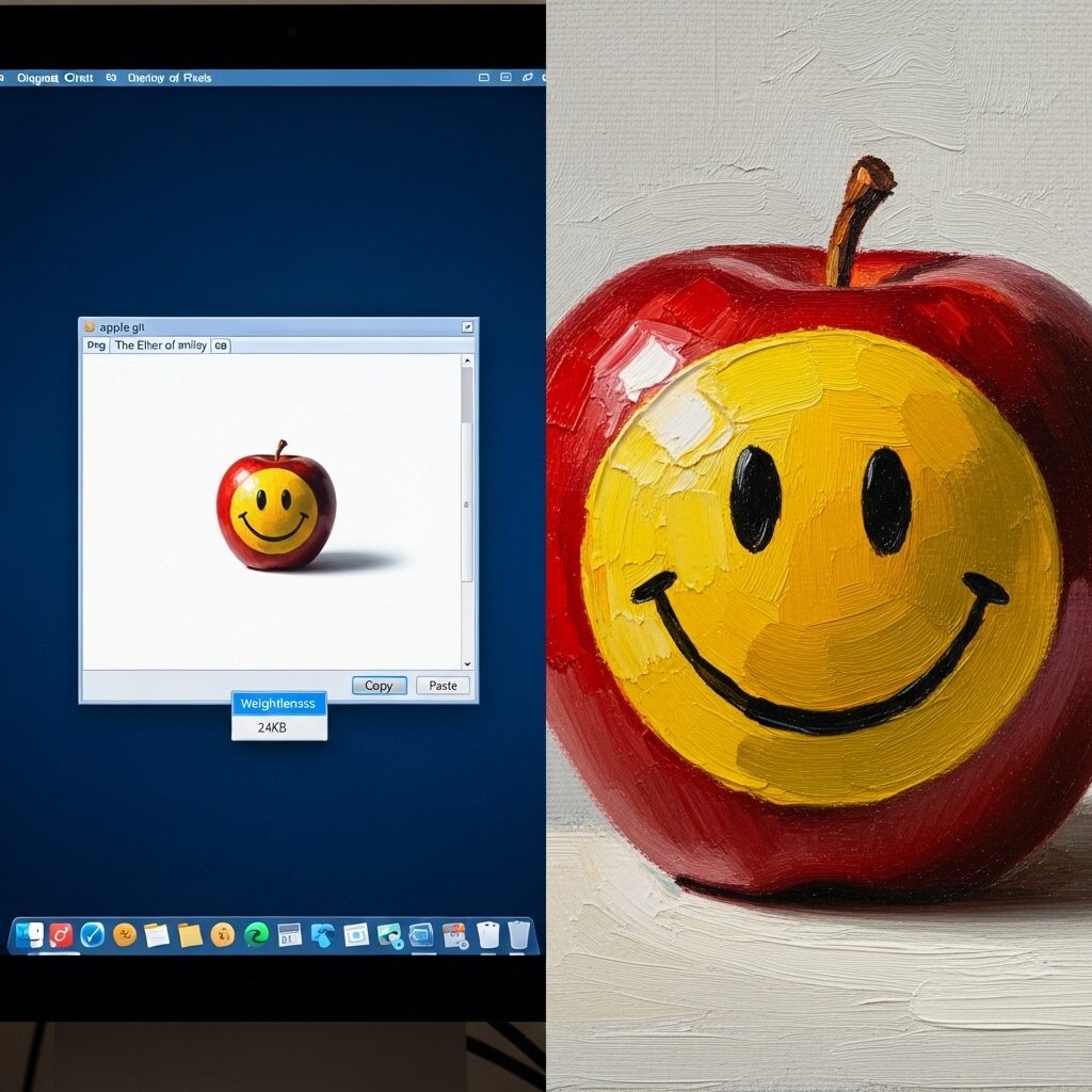 digital-clip-art-file-versus-physical-oil-painting-materiality-contrast digital clip art file versus physical oil painting materiality contrast