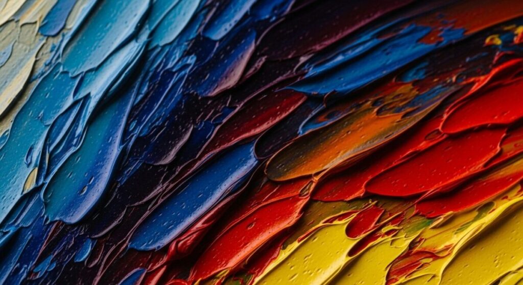 The 3 Rules of Oil Painting: A Foundation for Lasting Art 5 A close-up of a vibrant, textured oil painting with thick impasto brushstrokes, illustrating a "fat" application of paint.