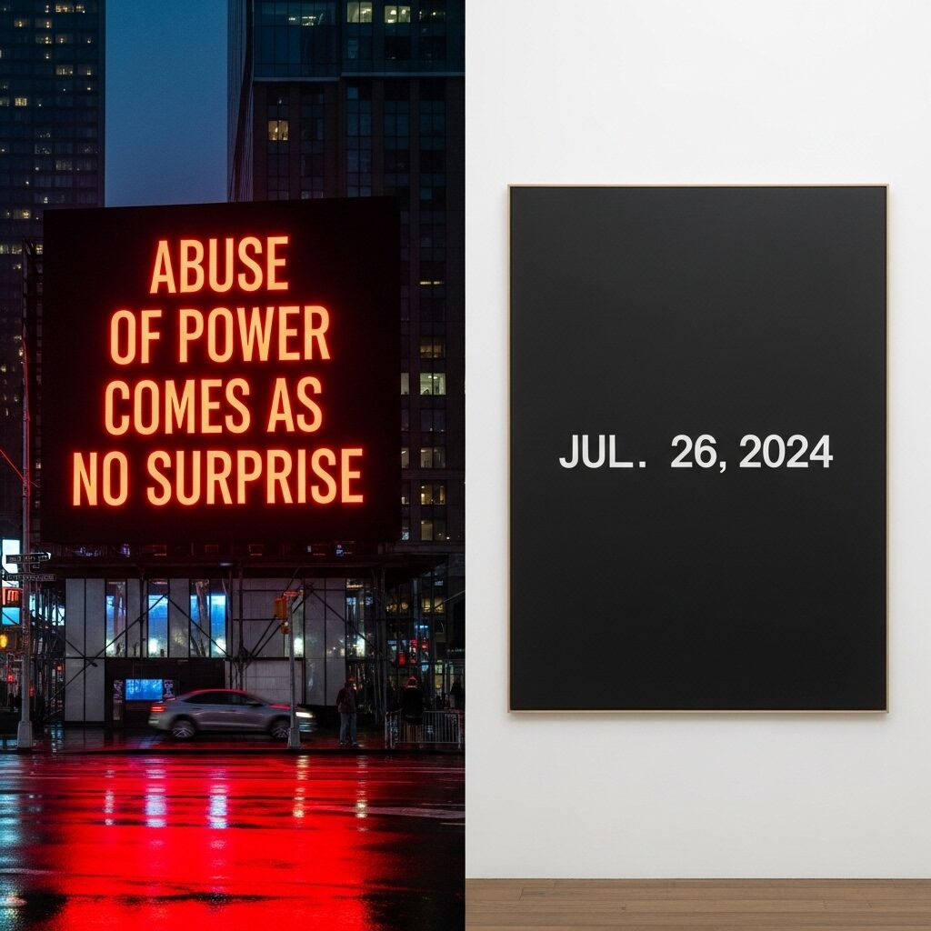 The Conceptual Art Movement: When Ideas Became Art 8 Comparison of Jenny Holzer's public LED art displaying political message versus On Kawara's private date painting showing conceptual art's range