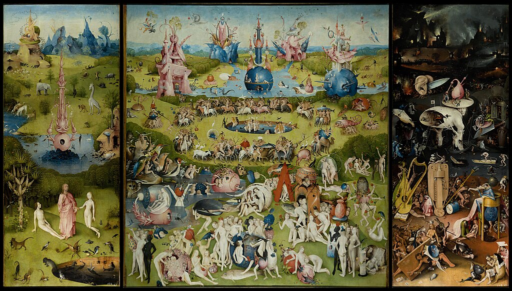 The Garden of Earthly Delights in the Museo del Prado in Madrid, c. 1495–1505, attributed to Hieronymus Bosch
