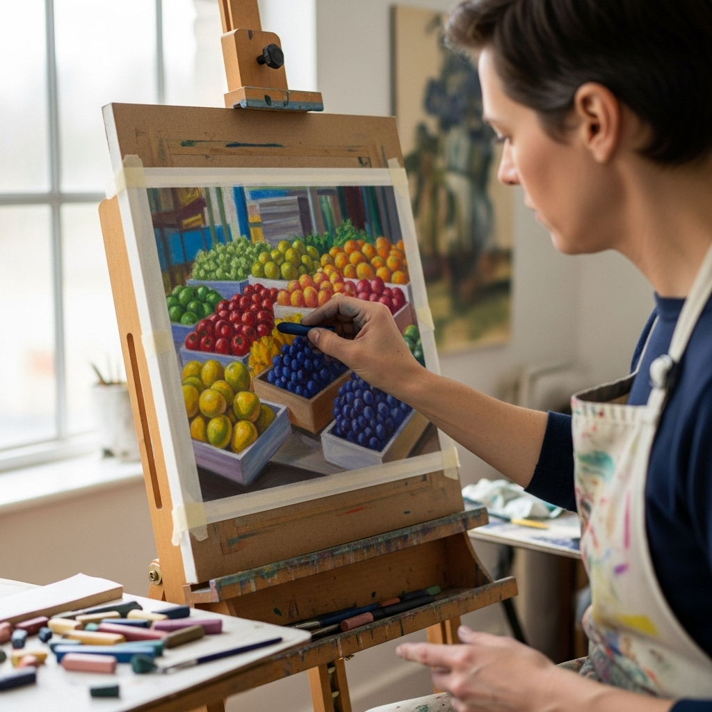 Top 5 Common Pastel Painting Mistakes (and How to Avoid Them) 3 Artist working on pastel painting showing proper technique