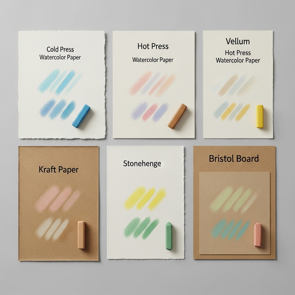 Top 5 Common Pastel Painting Mistakes (and How to Avoid Them) 5 Different paper textures shown with pastel samples demonstrating how each affects the final result