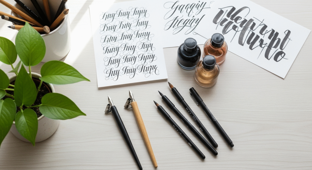 calligraphy artist workspace tools supplies