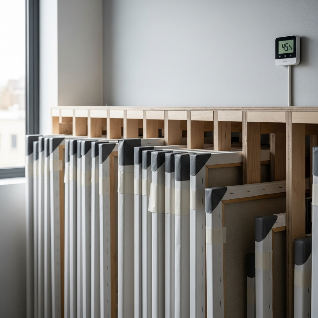 How to Repair Minor Canvas Damage Art: A Practical Guide for Artists 7 Canvas painting wrapped with corner protectors and acid-free paper in storage