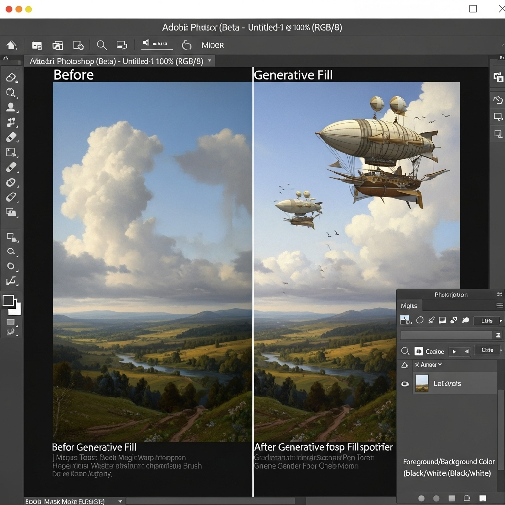 Best Digital Painting and Drawing Apps in 2025: A Complete Guide for Artists 4 Adobe Photoshop interface showing Generative Fill AI features with before and after comparison demonstrating digital painting software capabilities