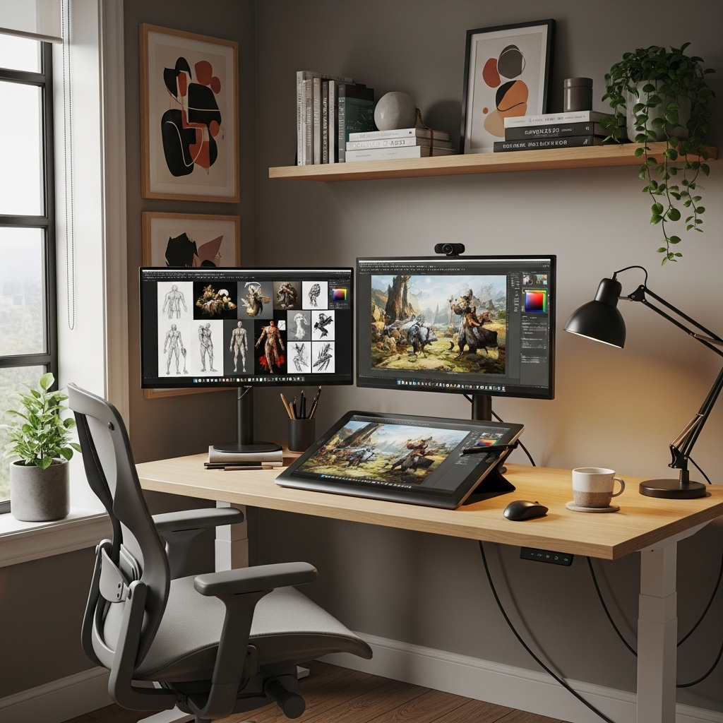 Best Digital Painting and Drawing Apps in 2025: A Complete Guide for Artists 10 Professional digital artist workspace with drawing tablet, multiple monitors, ergonomic setup, and digital painting software interface visible
