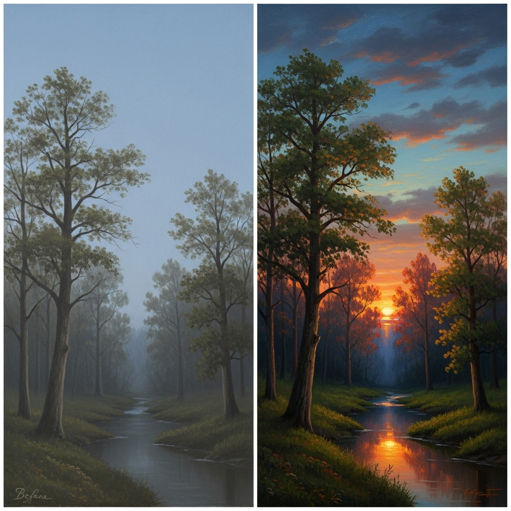 Top 5 Common Pastel Painting Mistakes (and How to Avoid Them) 6 Common Pastel Painting Mistakes: Before and after comparison showing a flat painting vs. one with proper value contrast