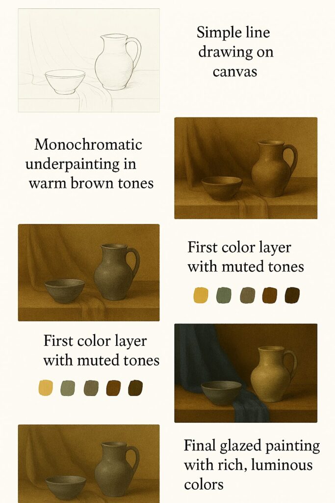 vermeer painting technique underpainting glazing process