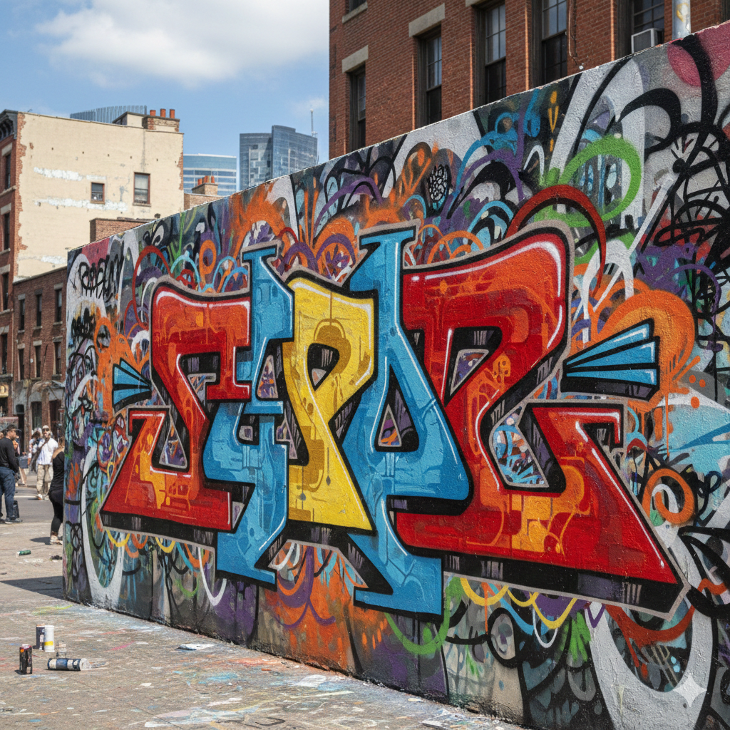 The Art of the Tag: A Deep Dive into Letter Graffiti Art 3 Vibrant letter graffiti art featuring intertwined colorful letters on a city wall