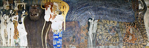 Golden Masterpieces: Discover the Top 10 Gustav Klimt Paintings 10 THE BEETHOVEN FRIEZE: THE HOSTILE POWERS. FAR WALL