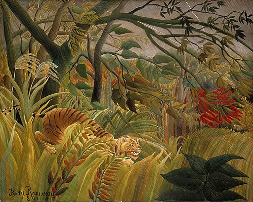 Tiger in a Tropical Storm (Surprised!) (1891). Oil on canvas, 128.9 x 161.9 cm (50.7 x 63.7 in). National Gallery, London