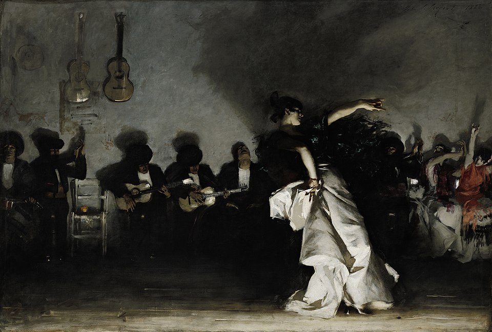Master of Brushstrokes: The Top 10 John Singer Sargent Paintings Revealed 5 "El Jaleo" by john singer sargent, painted in 1882. Features: Feel the rhythm and energy of a Spanish flamenco dance in this dramatic, theatrical painting. Note: The painting's title, 'El Jaleo,' is a Spanish word that refers to the ruckus of shouts, clapping, and stomping that accompanies a flamenco performance..