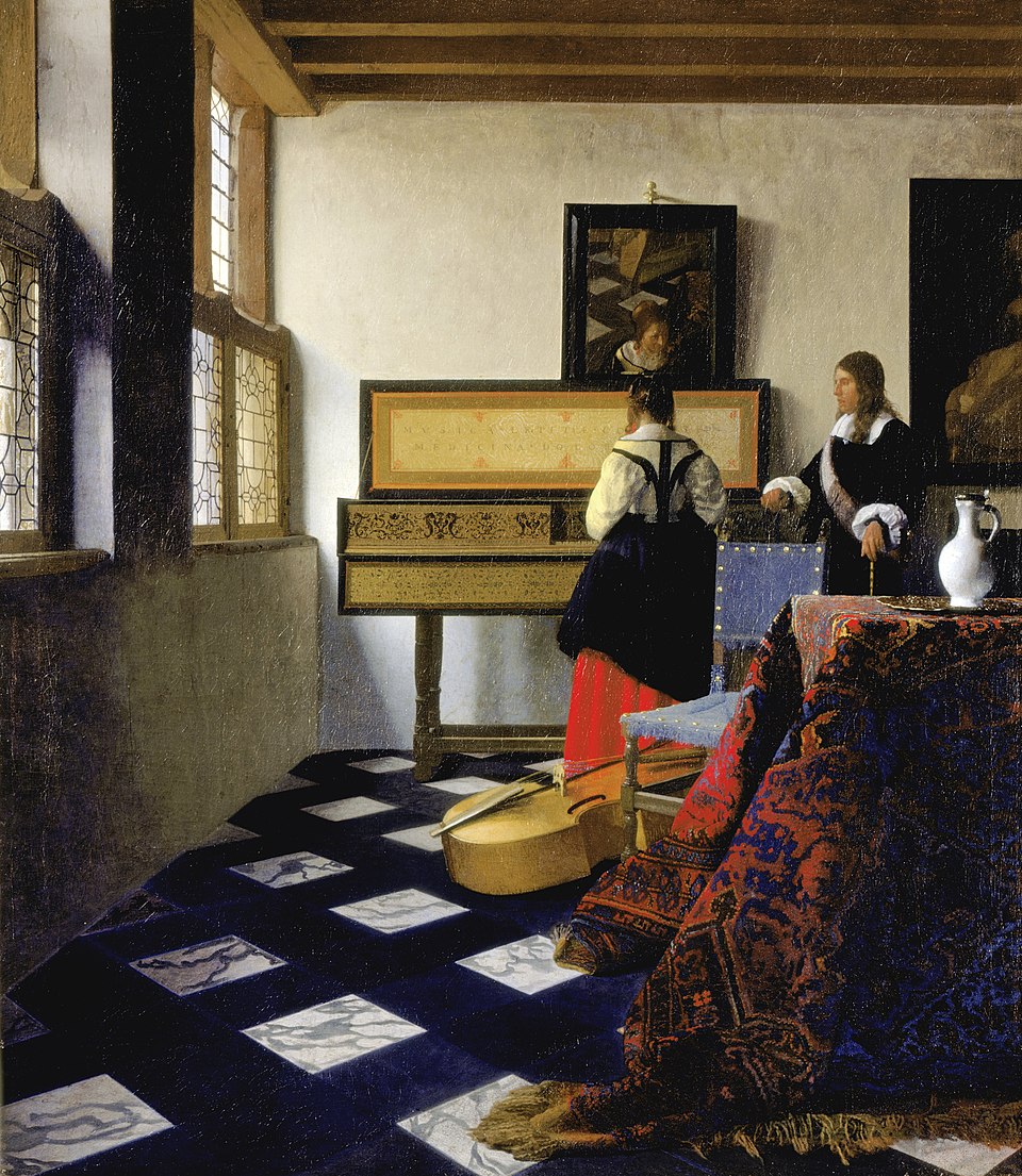 A painting by Vermeer titled The Music Lesson