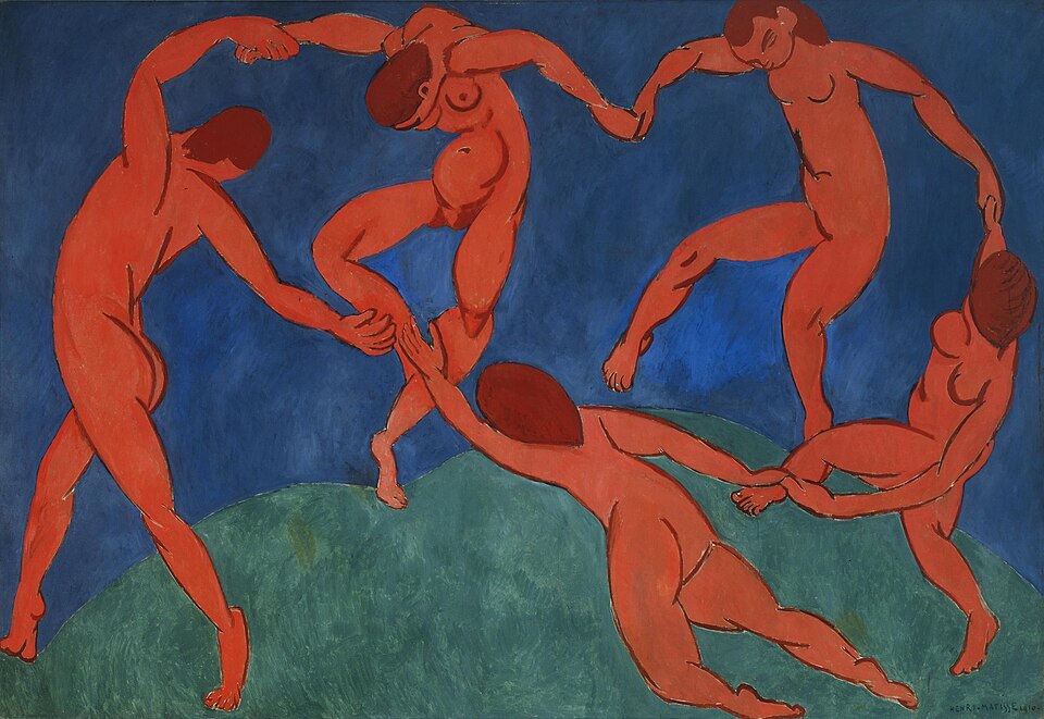 Color Unleashed: Discover the Top 10 Matisse Paintings That Changed Art Forever 3 "Dance (La Danse)" by matisse, painted in 1910. Description: Imagine five people holding hands, dancing in a circle with so much energy they seem to leap off the canvas. That's 'Dance'. Matisse used only three simple colors: a fiery red-orange for the figures, a deep blue for the sky, and a vibrant green for the ground. The painting is pure energy and joy, capturing the rhythm of life itself. It's like the artist bottled the feeling of a perfect, carefree day and splashed it onto a huge canvas.. Interesting fact: This monumental painting was commissioned by a Russian merchant named Sergei Shchukin to decorate the staircase of his mansion in Moscow.