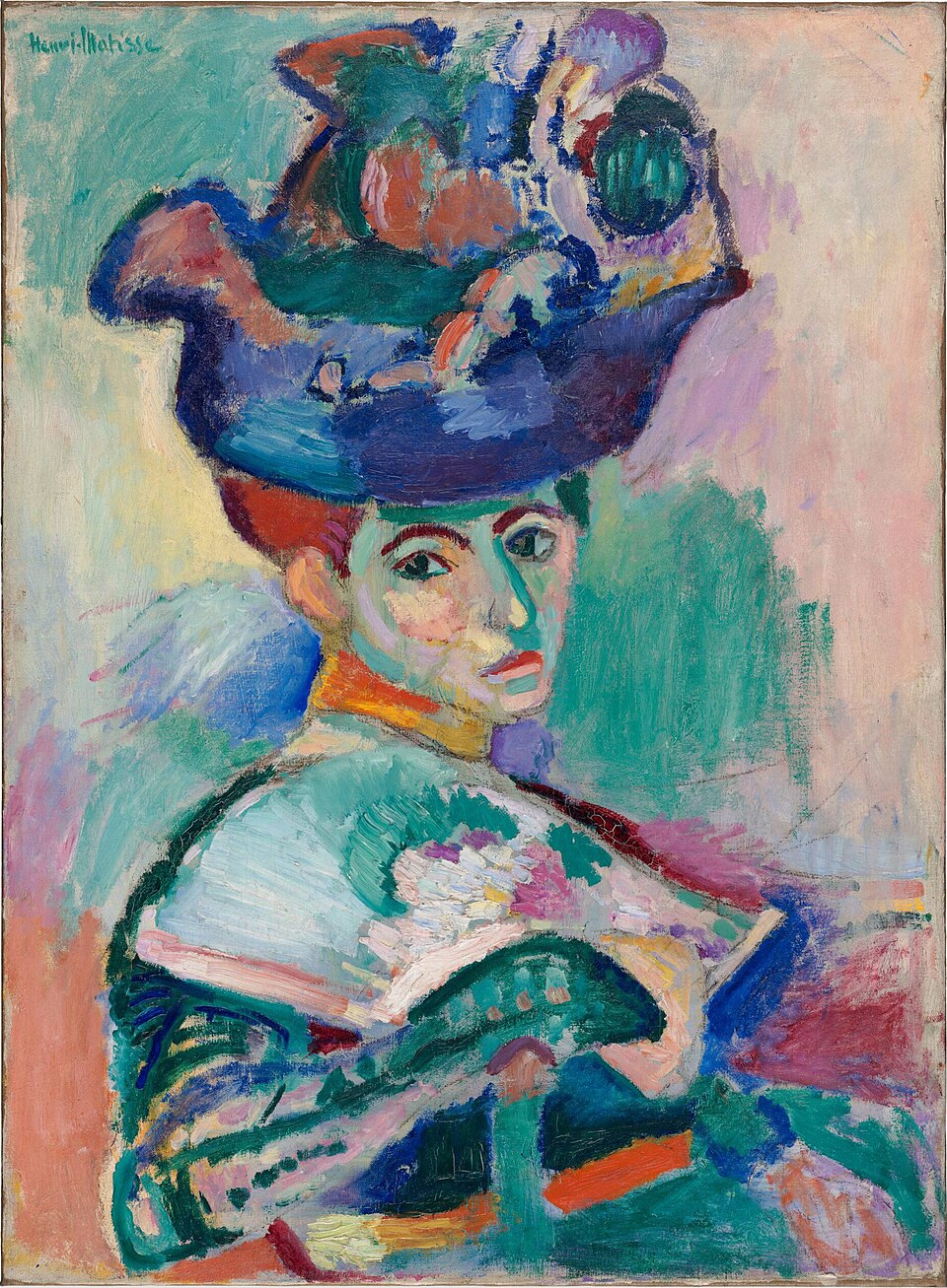 Color Unleashed: Discover the Top 10 Matisse Paintings That Changed Art Forever 5 Top 10 Matisse Paintings: "Woman with a Hat (Femme au chapeau)" by matisse, painted in 1905. Description: This portrait of Matisse's wife, Amélie, caused a huge scandal when it was first shown. Why? Because it's a riot of 'unnatural' colors! Her face is a patchwork of green, yellow, and pink, and her elaborate hat is an explosion of bright hues. Matisse wasn't trying to paint his wife exactly as she looked; he was painting the feelings she inspired in him, using color as his language.. Interesting fact: The writer Gertrude Stein and her brother bought the painting, with Gertrude later saying she was shocked by the public's hostile reaction to it.