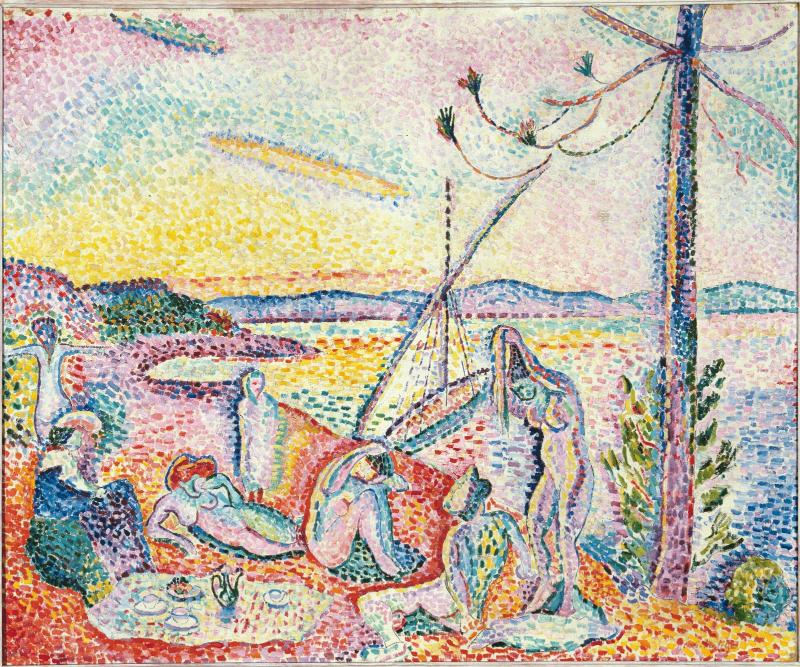 Color Unleashed: Discover the Top 10 Matisse Paintings That Changed Art Forever 12 "Luxe, Calme et Volupté" by matisse, painted in 1904. Description: The title translates to 'Luxury, Calm, and Pleasure,' and the painting is exactly that—a peaceful, sunny scene of women relaxing on a beach. But look closely at how it's painted. Instead of smooth brushstrokes, Matisse used little dabs of pure color, almost like mosaic tiles. This creates a shimmering, dreamlike effect, where all the colors vibrate next to each other.. Interesting fact: The title comes from a line in Charles Baudelaire's poem 'L'Invitation au Voyage,' which describes a dreamland of beauty and order.