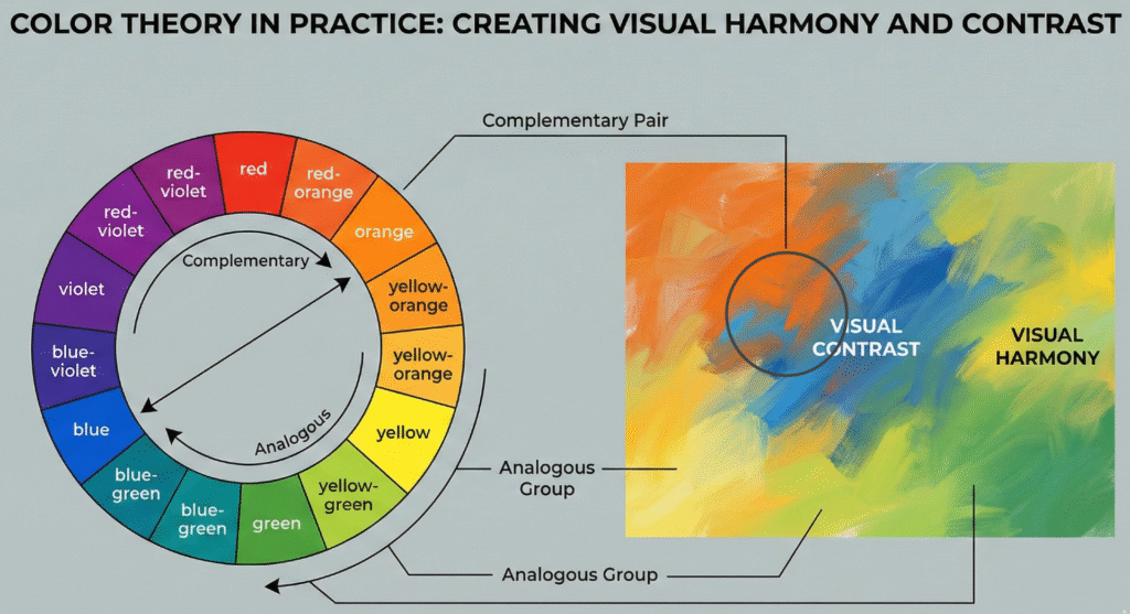Decoding Abstract Art: What Makes a Good Abstract Painting Truly Great? 5 Color wheel demonstrating complementary and analogous color relationships