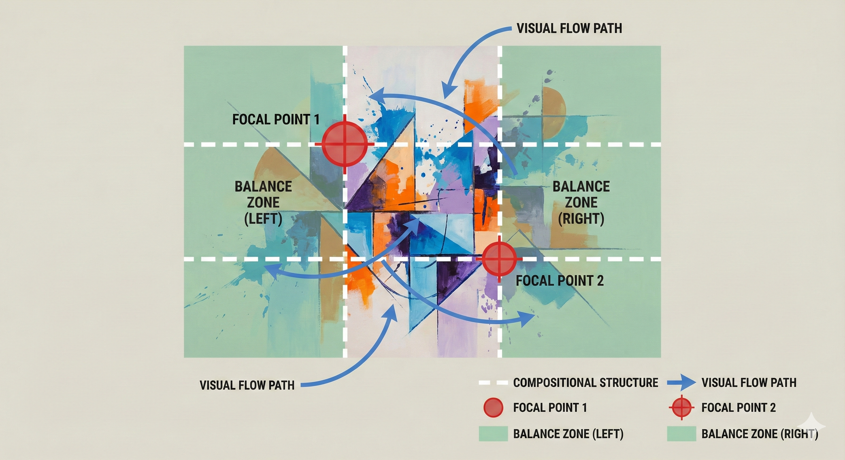 Decoding Abstract Art: What Makes a Good Abstract Painting Truly Great? 4 Visual breakdown of compositional balance in an abstract painting