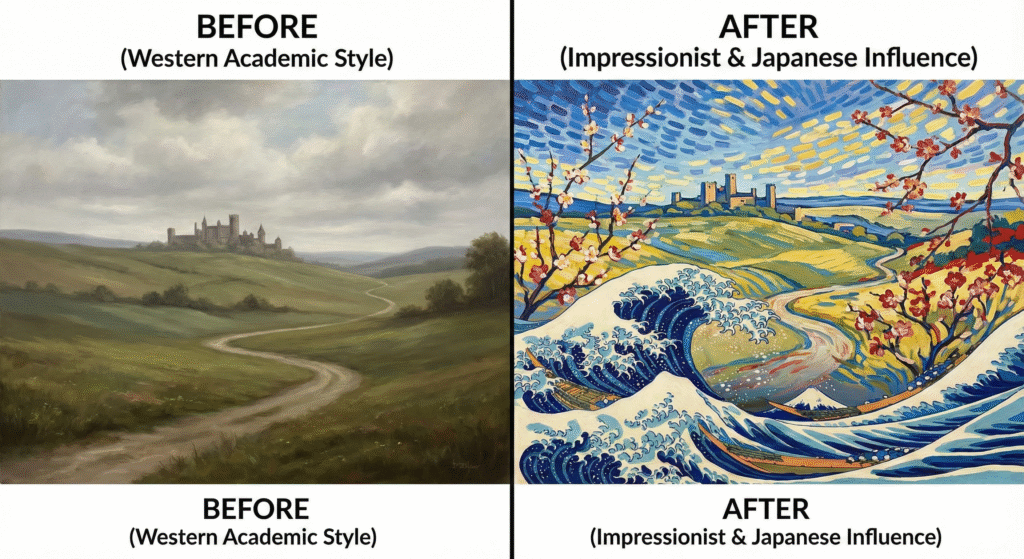 before after traditional composition impressionist japanese influence