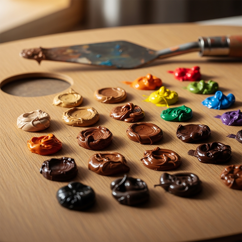 How to Make Brown Paint: Your Ultimate Guide to Mixing Perfect Shades 7 Paint palette displaying a range of brown shades from light tan to dark chocolate, alongside the base colors used to create them.