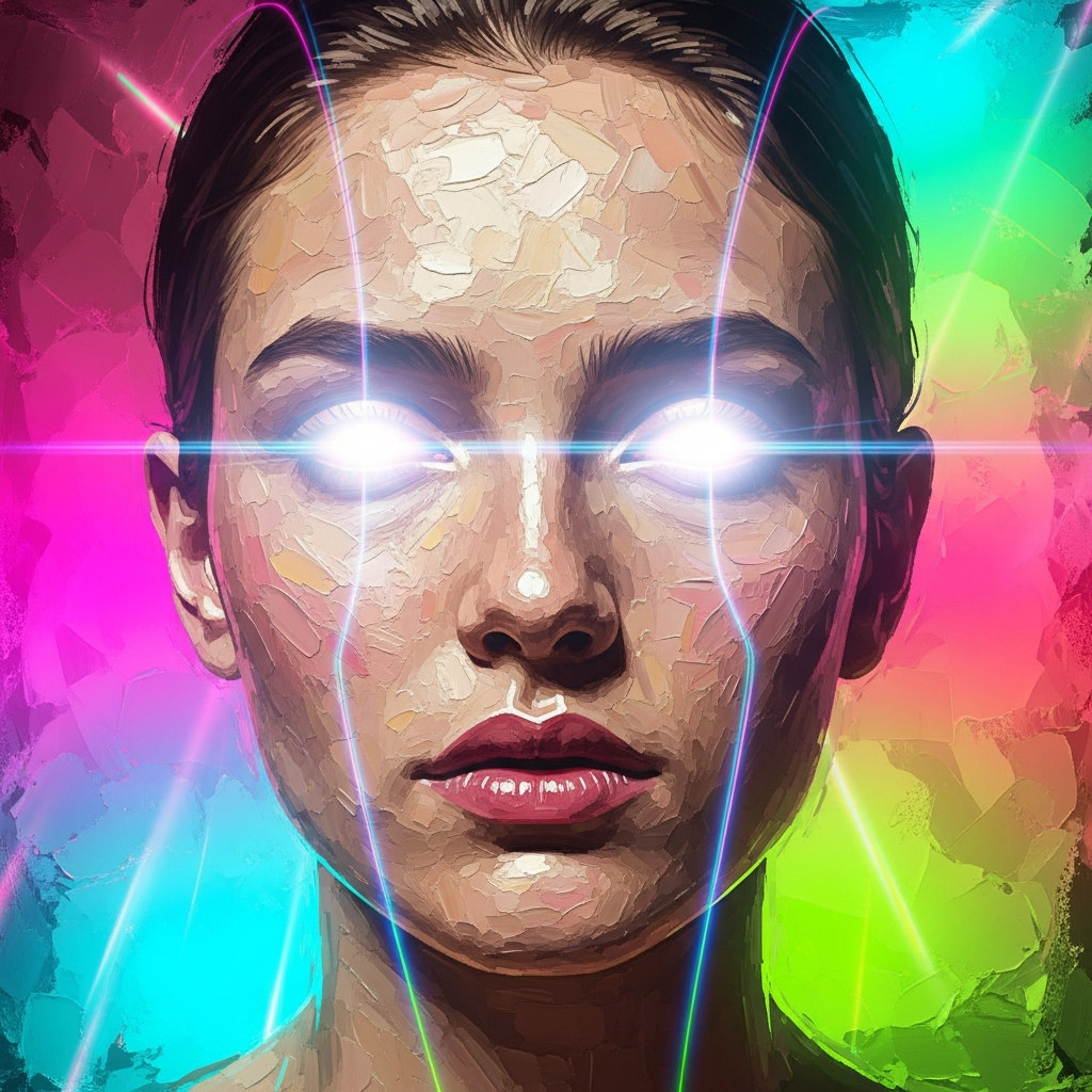 Styles of Artwork: Modern digital artwork combining traditional painting techniques with digital effects and contemporary themes 