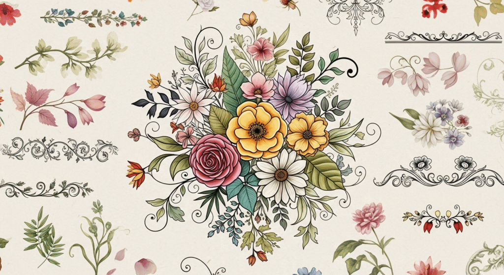 The Digital Bloom: Floral Clip Art Guide for Designers 3 examples of floral clip art