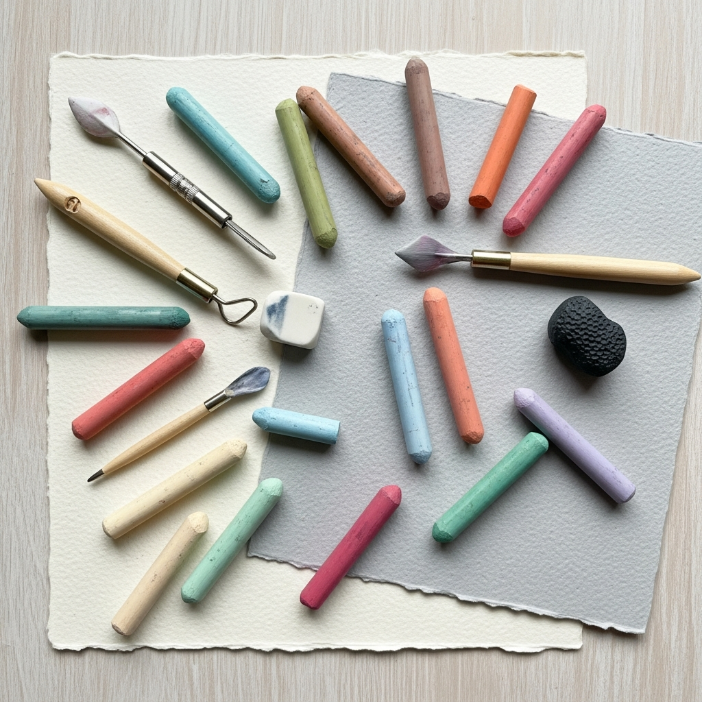 Soft pastels and textured paper used by French artists