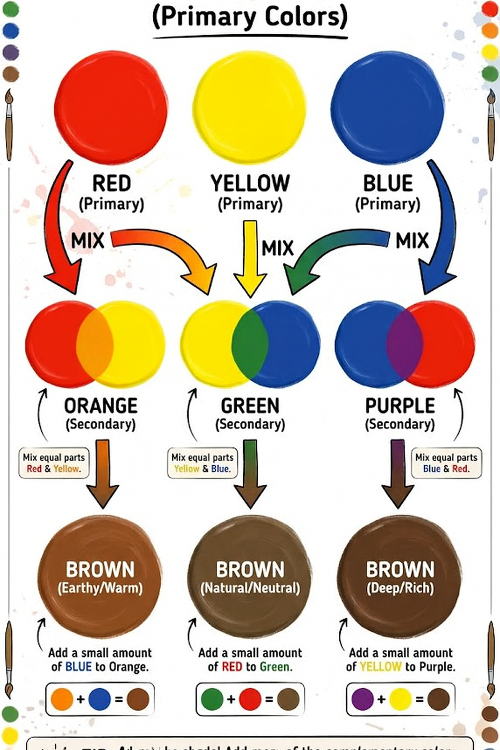 How to Make Brown Paint: Your Ultimate Guide to Mixing Perfect Shades 6 How to make brown paint: Artist mixing red, yellow, and blue paints on a palette with a palette knife to create a brown color.