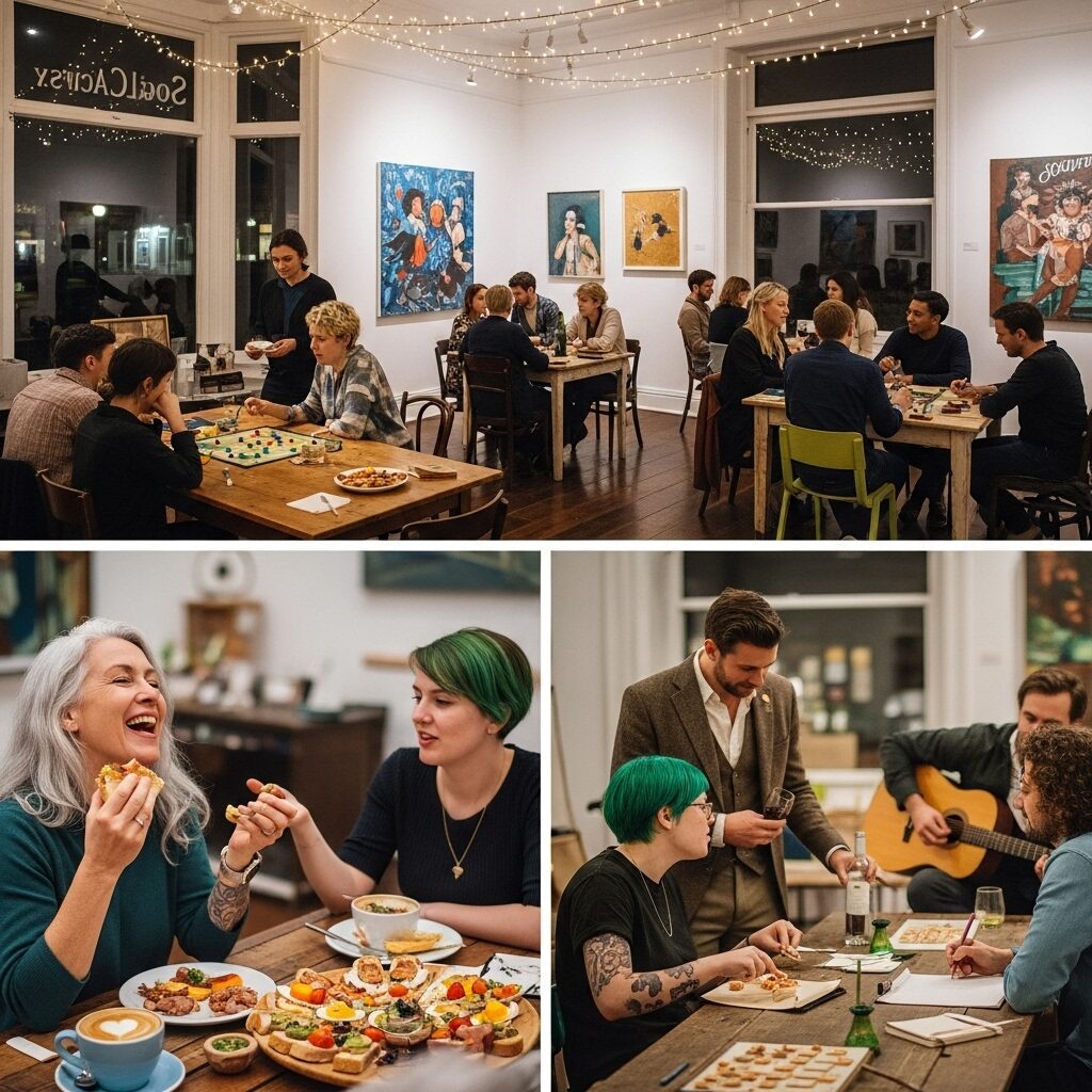 Participatory conceptual art showing people interacting in gallery space creating relational aesthetics experience