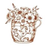 The Digital Bloom: Floral Clip Art Guide for Designers 15 trug container of flowers vintage floral design old botanical print sepia tones white background