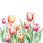 The Digital Bloom: Floral Clip Art Guide for Designers 17 tulips in garden watercolor flowers soft colors white background artistic painting high quality