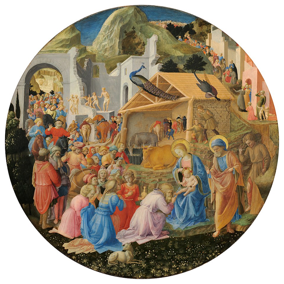 A painting by Botticelli titled 'The Adoration of the Magi', depicting This isn't just any religious scene; it's a who's who of Florence's most powerful family, the Medici…