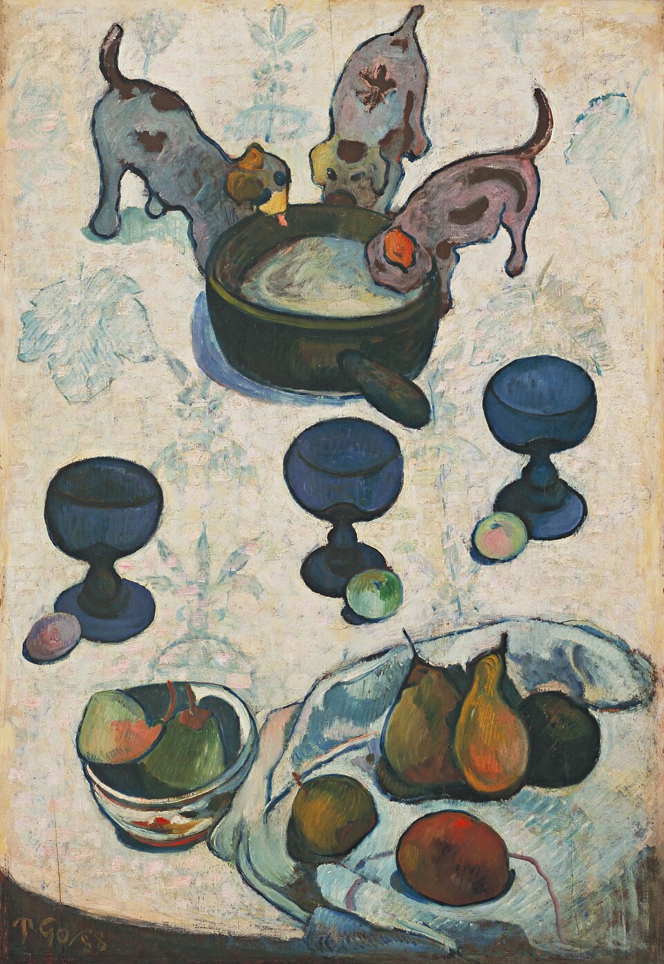 A painting by Paul Gauguin titled Still Life with Three Puppies