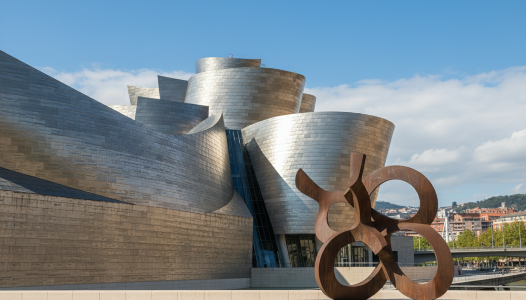 Abstract titanium architecture gleaming in the sun