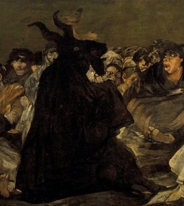 Master of Shadows: Discover the Top 10 Goya Paintings That Changed Art Forever 10 "Witches' Sabbath (The Great He-Goat)" by Goya, painted in c. 1821–1823. Description: This is the larger and more famous of Goya's two paintings on this theme, and it's another chilling 'Black Painting.' It depicts the Devil in the form of a great black goat, preaching to a coven of terrified and grotesque-looking witches. The scene is dark, chaotic, and a powerful commentary on superstition and mob mentality.. Interesting fact: The painting was significantly wider, but it was damaged and cropped on the right side when it was removed from the wall in the 1870s.