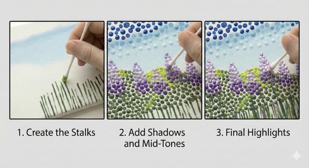 qtips painting of hills and grass