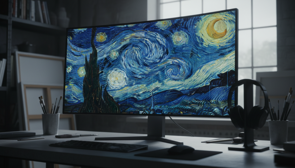 Digital scan of a famous painting on a computer screen