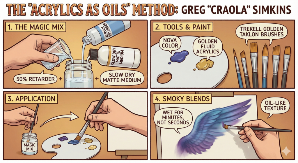 4 steps in the acrylics as oils method