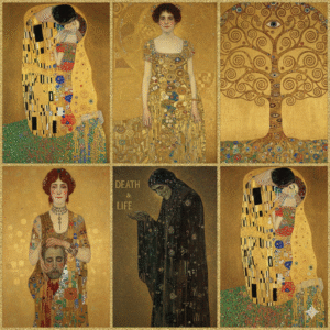 collage of Gustav Klimt paintings