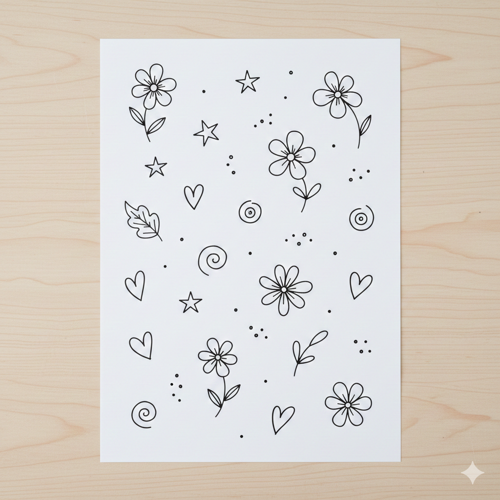 Unleash Your Creativity: 25+ Fun Doodle Art Ideas with Easy Step-by-Step Guides 3 Collection of simple doodle art examples including flowers, hearts, swirls, and stars on white paper
