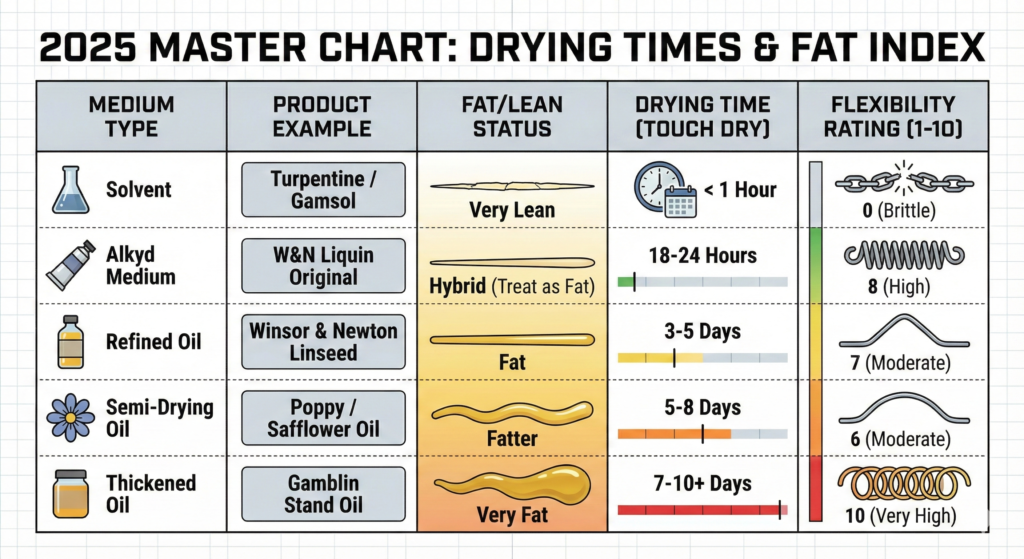 Master chart: drying times and fat index