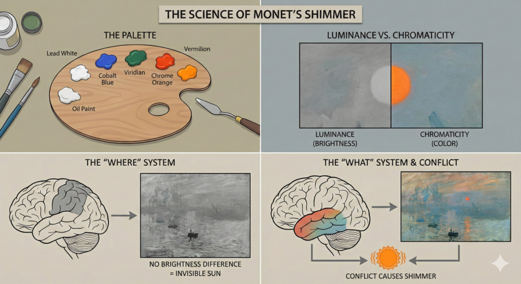 Illustration of Luminance vs. Chromaticity: While the colors (orange and blue) are direct opposites on the color wheel, their luminance (brightness) in this painting is exactly the same.